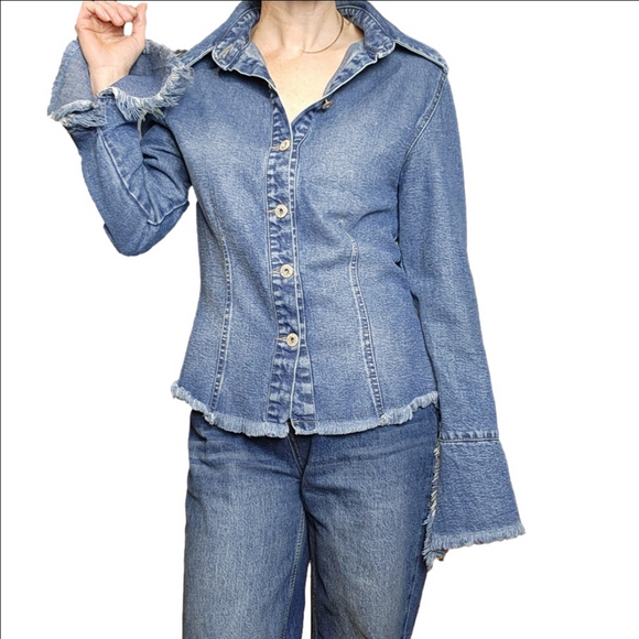 Eve Bare girl Tops - Shirt Jacket Denim Blue Vintage Collared fitted EVE BARE GI…